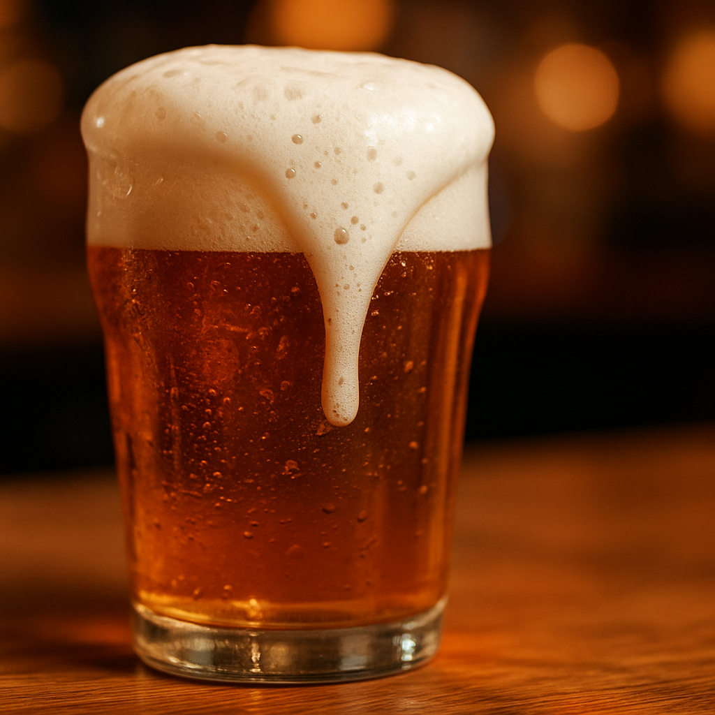Glass of foamy draught beer