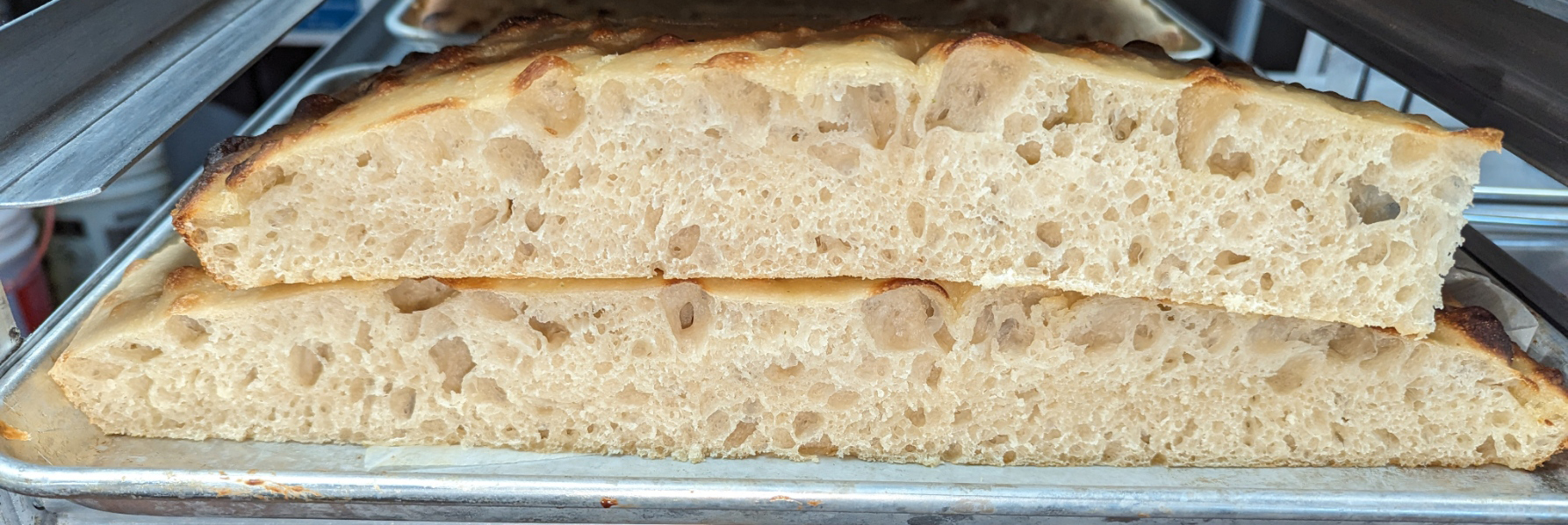 Close-up of our sourdough bread crumb structure
