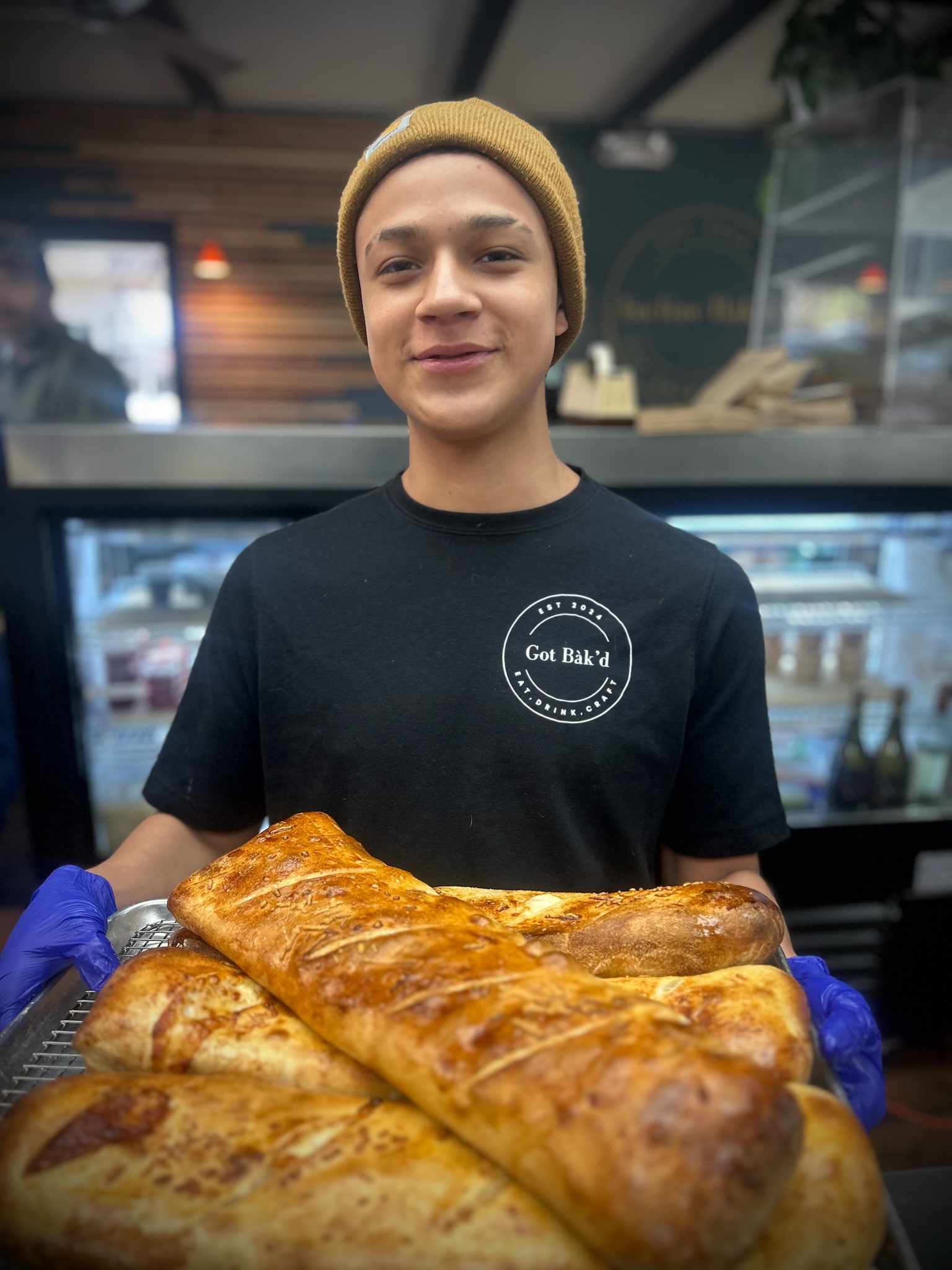 Our team with freshly baked stromboli